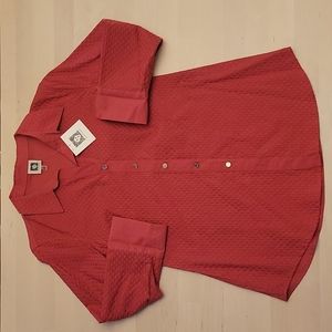 NWT Raspberry Anne Klein Textured Blouse 100% Cotton